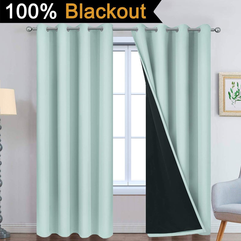Yakamok 100% Blackout Lined Pair Curtains, Window Treatment Thermal Insulated Soundproof Drapes for Bedroom(52Wx84L, Aqua, 2 Panels) - Image 2